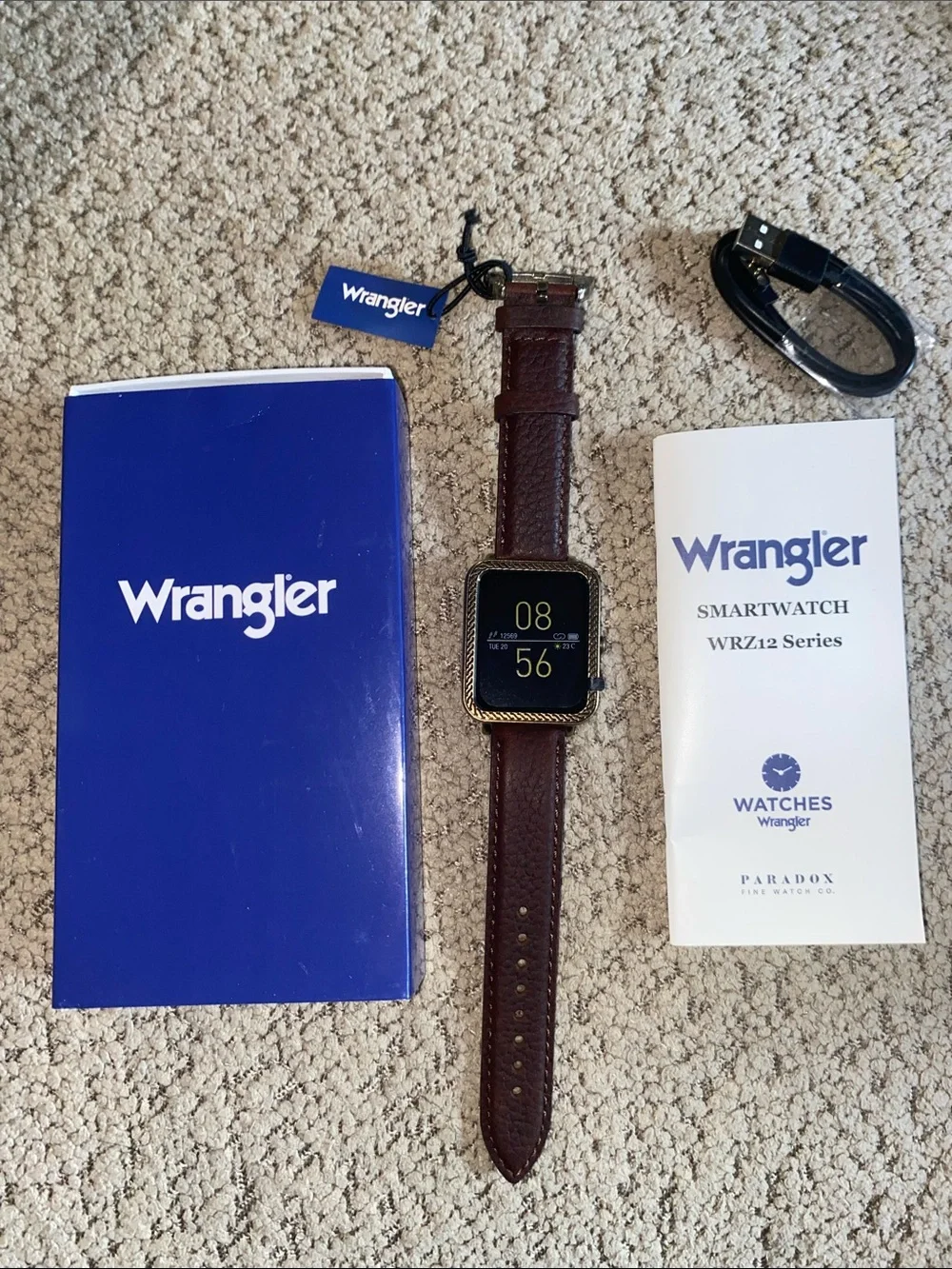 🆕 Wrangler Smart Watch Square Antique Leather Android IPhone iOS 13+ Compatible